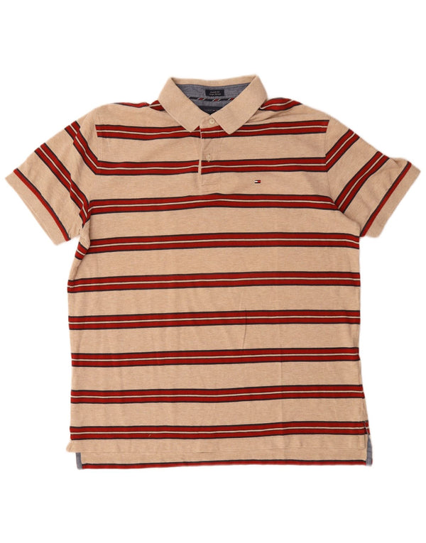 Camisa polo masculina Tommy Hilfiger Custom Fit XL algodão listrado bege