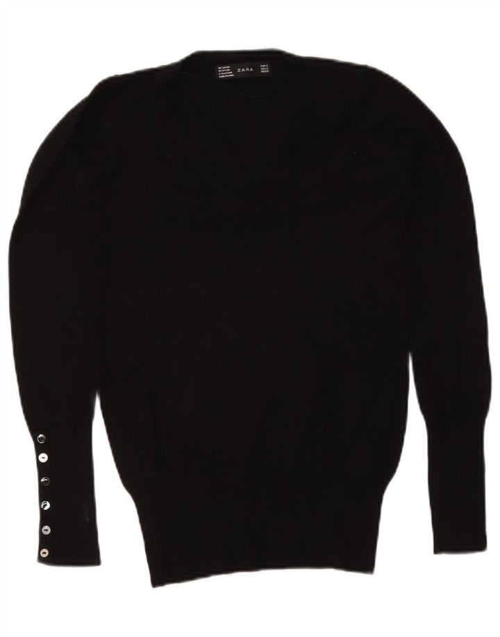 Suéter feminino Zara com decote em V Reino Unido 10 pequeno preto