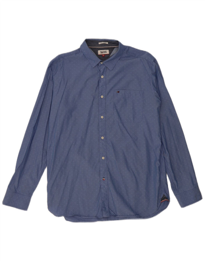 Camisa masculina TOMMY HILFIGER Regular Fit XL algodão manchado azul