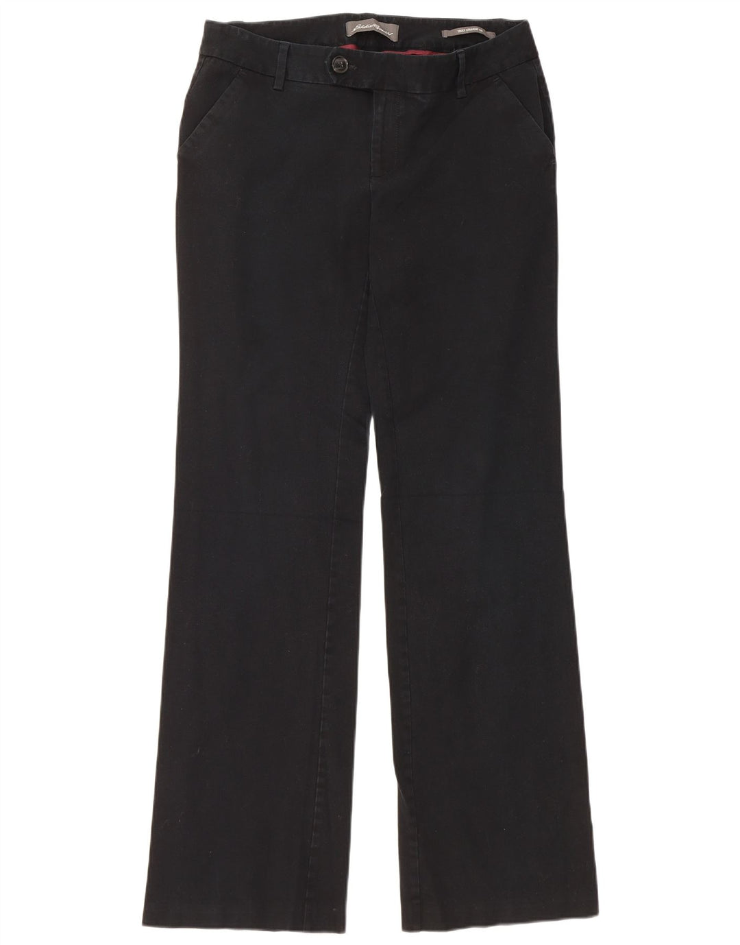EDDIE BAUER Calça feminina reta US 8 médio W32 L33 algodão preto