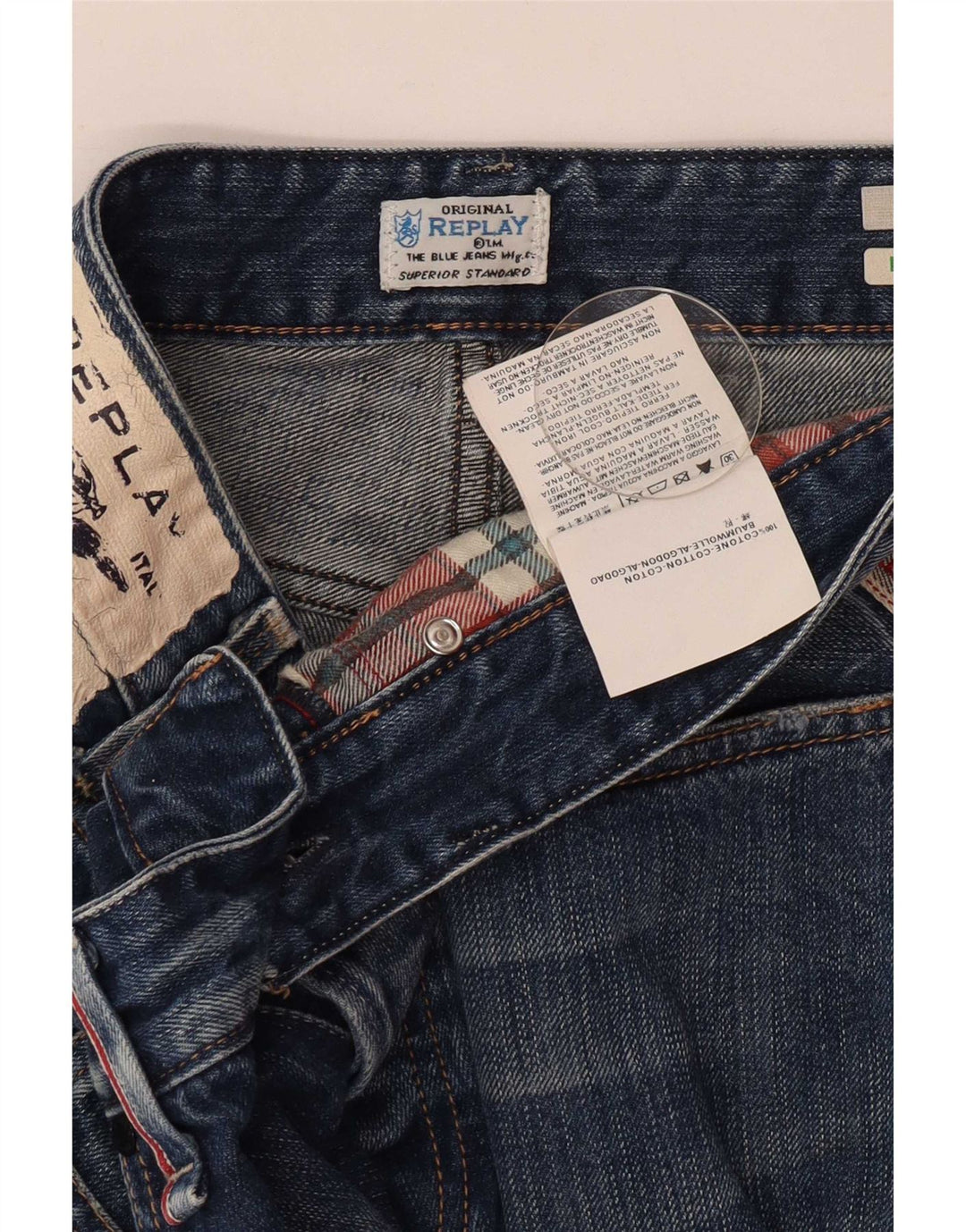 Replay Mens Distressed Slim Jeans W34 L34 Azul Algodão
