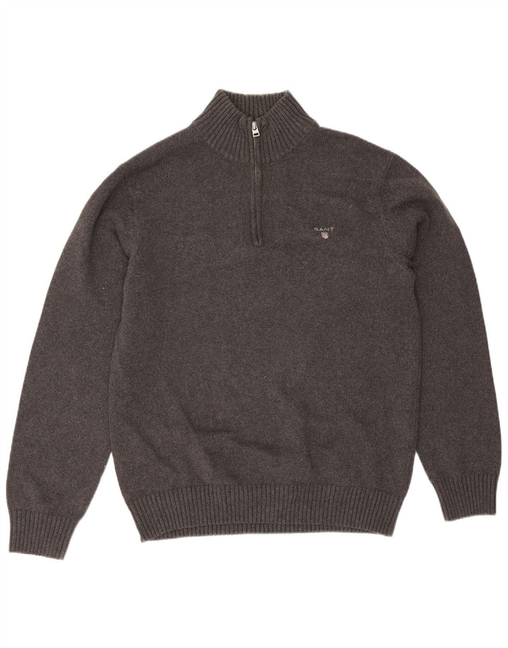 Suéter masculino Gant com zíper e gola grande de algodão cinza