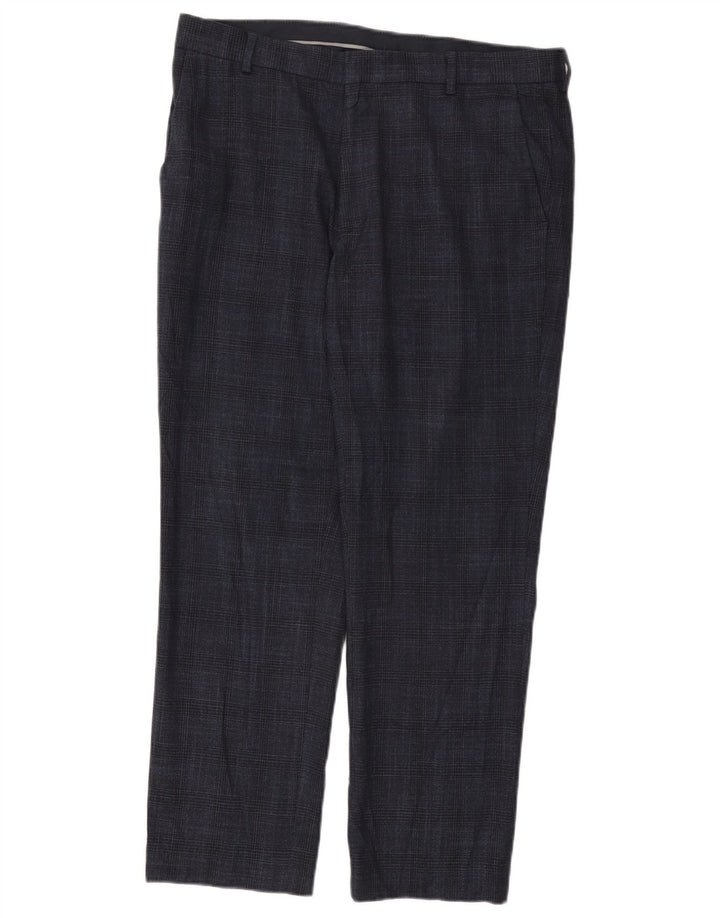 Calça chino masculina Marks & Spencer W34 L29 azul marinho Houndstooth
