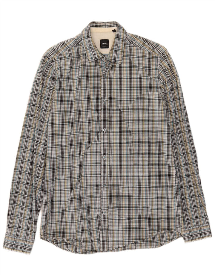 Camisa masculina Hugo Boss pequena xadrez multicolorida de algodão