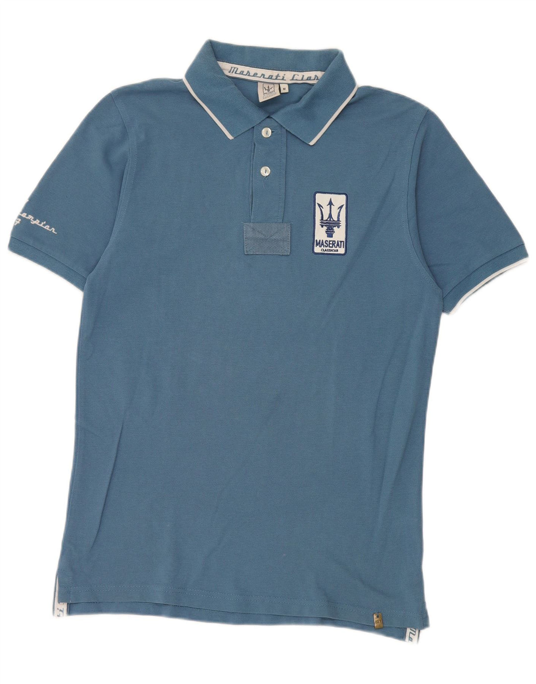 Camisa pólo gráfica masculina Maserati algodão azul médio
