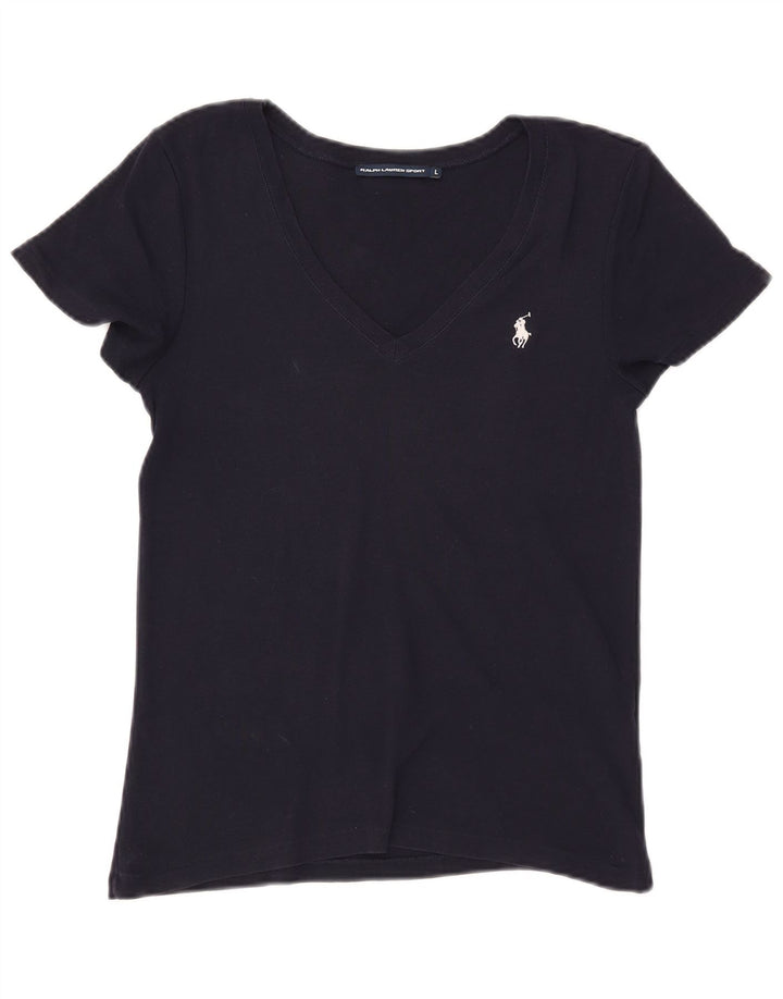 Camiseta feminina RALPH LAUREN UK 14 grande algodão azul marinho