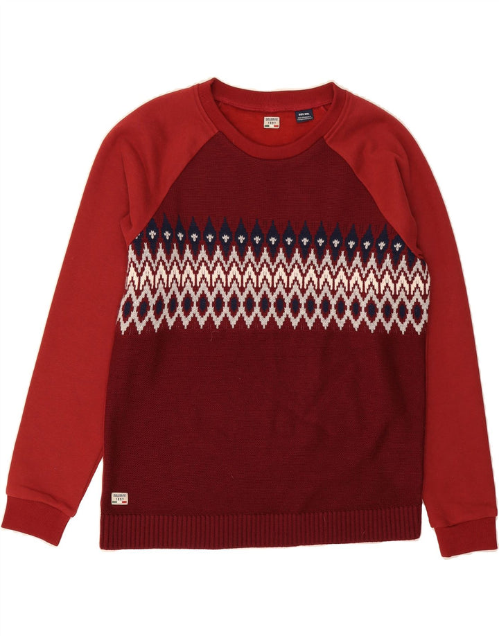 DOLOMITE Mens Crew Neck Jumper Sweater 2XL Burgundy Fair Isle Wool Vintage Dolomite and Second-Hand Dolomite from Messina Hembry 