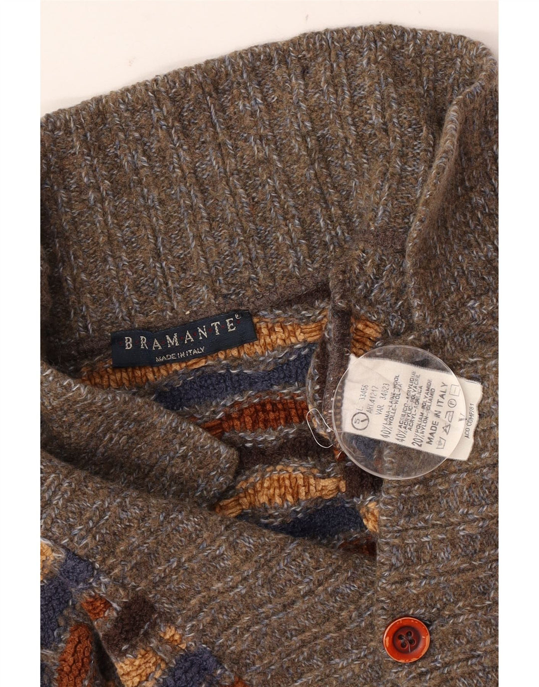 Suéter masculino Bramante com gola polo, grande lã geométrica multicolorida