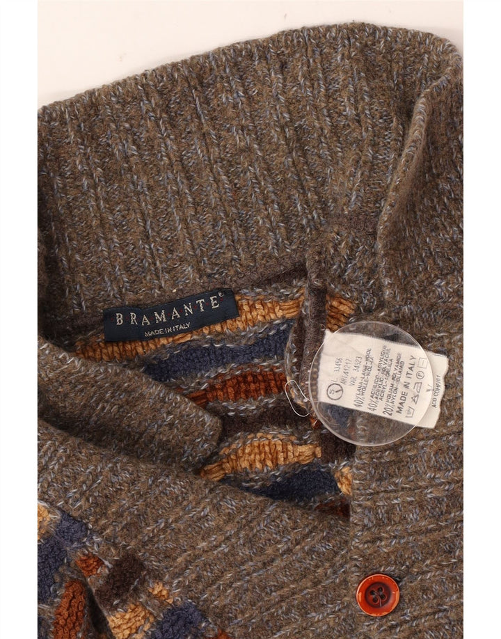 Suéter masculino Bramante com gola polo, grande lã geométrica multicolorida