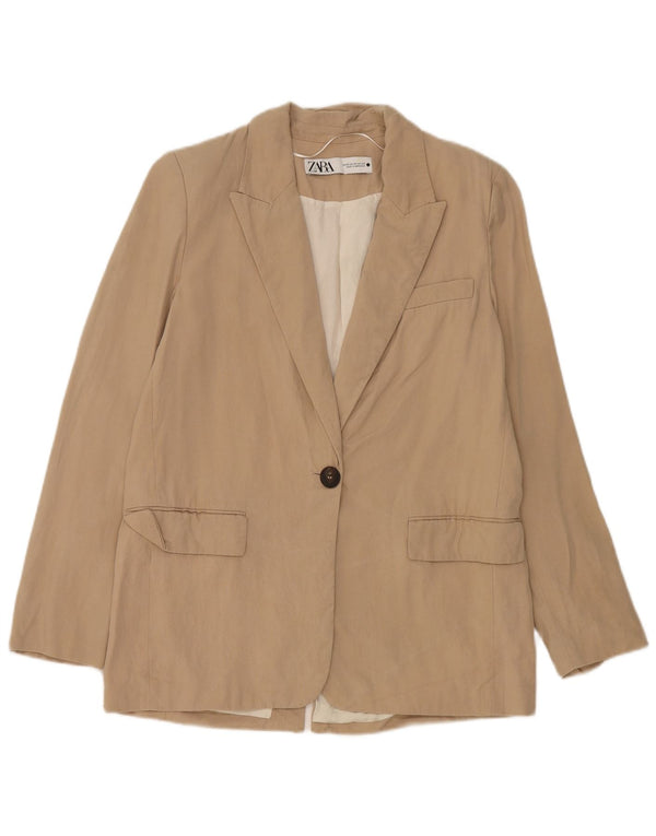 Jaqueta blazer feminina Zara com 1 botão Reino Unido 6 XS Bege Lyocell