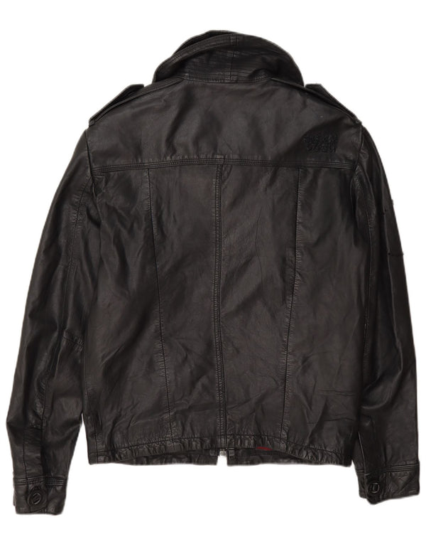 Jaqueta de couro militar feminina Superdry UK 10 pequena preta