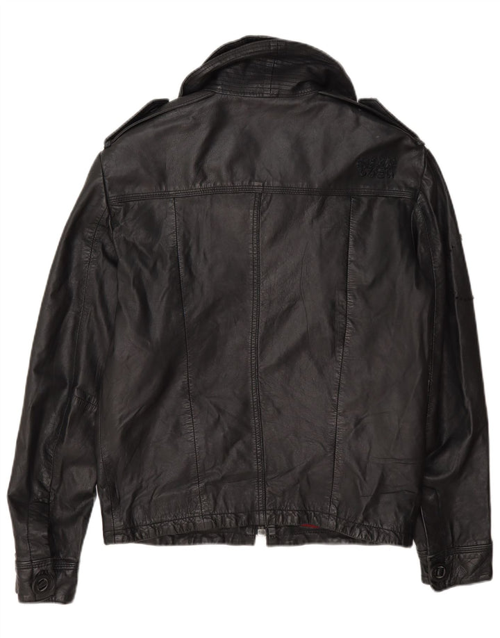 Jaqueta de couro militar feminina Superdry UK 10 pequena preta
