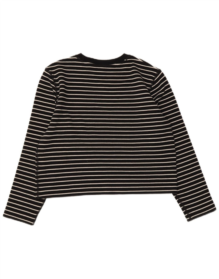 Top feminino Massimo Dutti manga comprida Reino Unido 14 algodão listrado preto médio