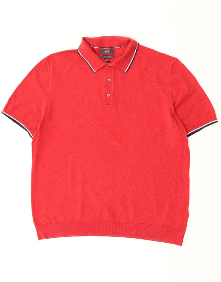 Suéter masculino Marks & Spencer com gola polo grande listrado vermelho