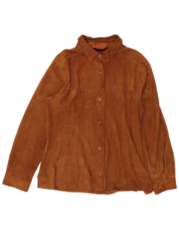 Camisa feminina vintage de camurça IT 48 XL couro marrom