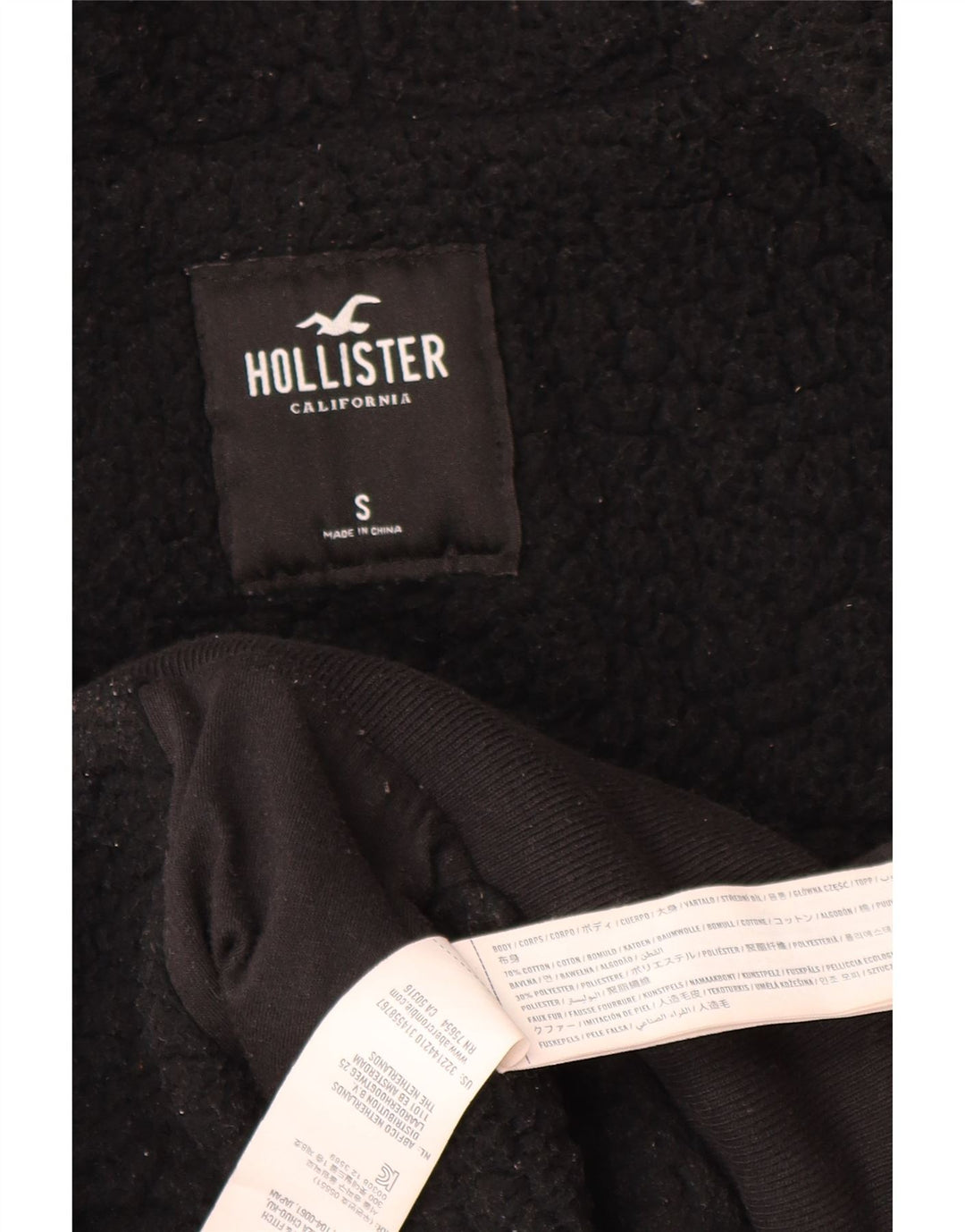 Suéter masculino HOLLISTER com capuz e zíper gráfico pequeno de algodão preto
