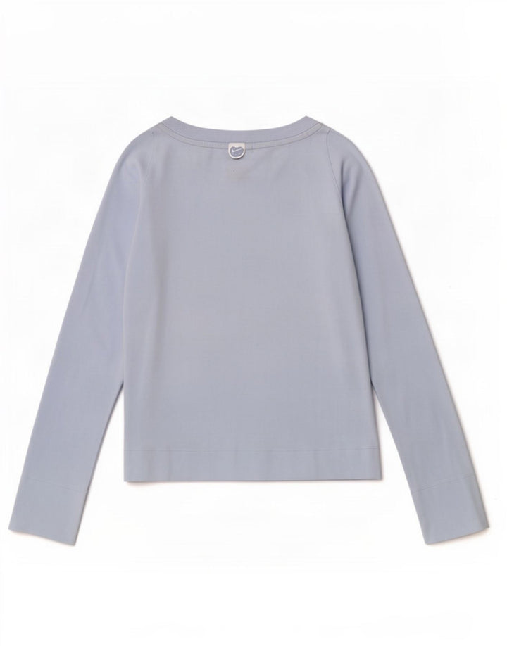 Top feminino Nike manga comprida UK 10/12 algodão azul médio