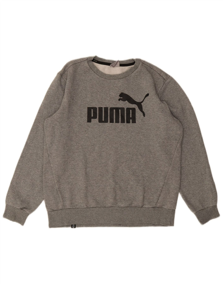 PUMA Mens Graphic Moletom Jumper Médio Cinza Algodão Flecked