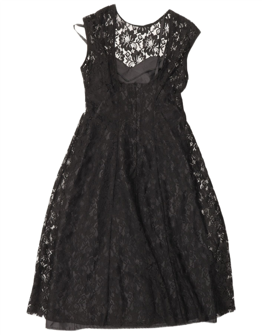 Vestido feminino clássico evasê UK 12 médio preto floral nylon