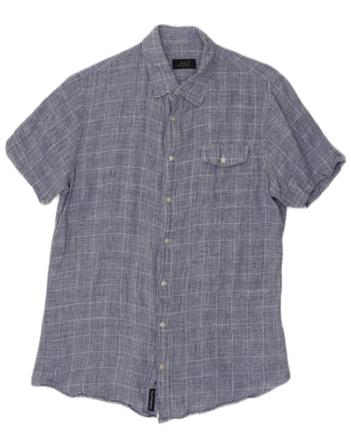 Camisa masculina de manga curta Best Company azul médio Houndstooth