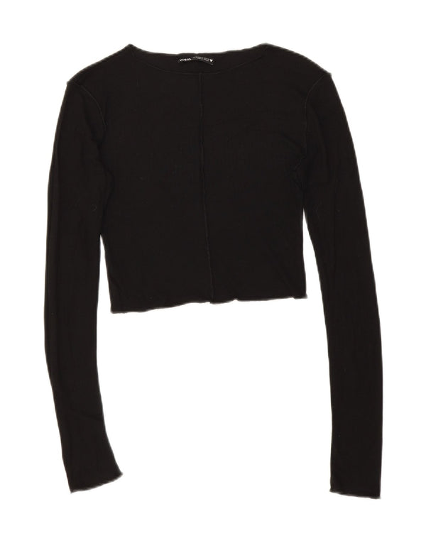 Zara Womens Crop Top Manga Longa Reino Unido 8 Pequeno Preto