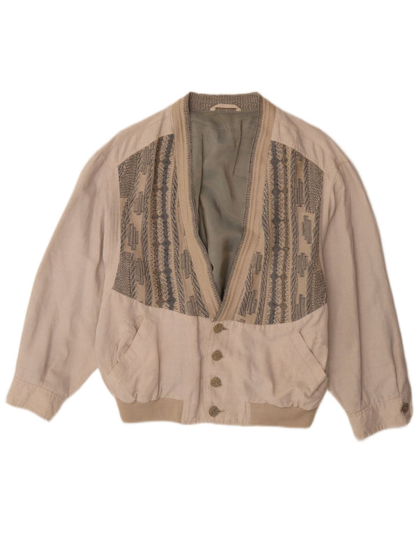 Jaqueta bomber masculina vintage UK 38 viscose geométrica bege média