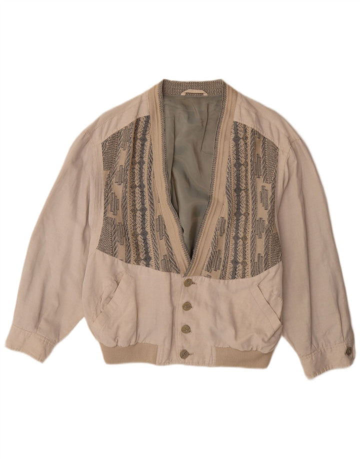 Jaqueta bomber masculina vintage UK 38 viscose geométrica bege média
