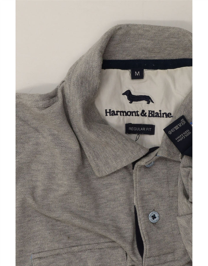 Camisa polo masculina Harmont & Blaine Regular Fit algodão manchado cinza médio