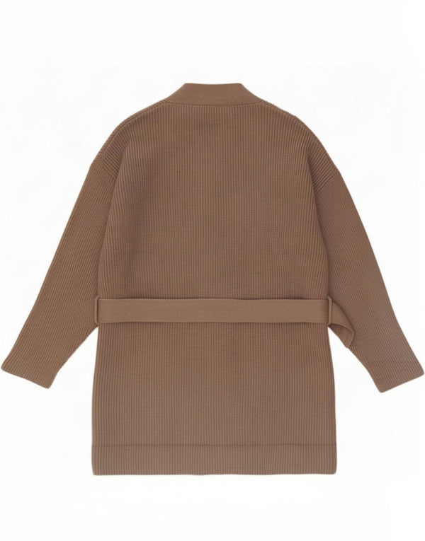 Suéter cardigã feminino Zara Longline Reino Unido 16 grande marrom acrílico