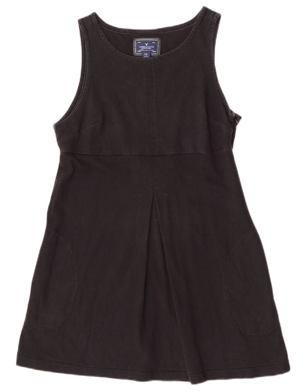 Vestido feminino American Eagle sem mangas evasê Reino Unido 14 grande algodão preto
