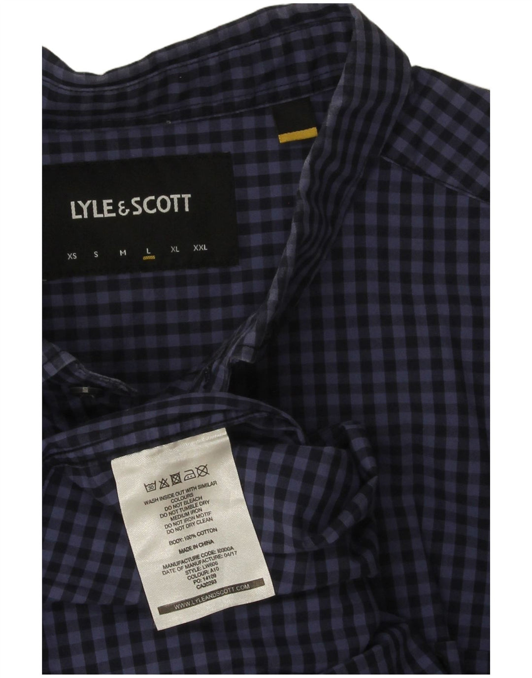 Camisa masculina Lyle & Scott grande algodão guingão azul marinho