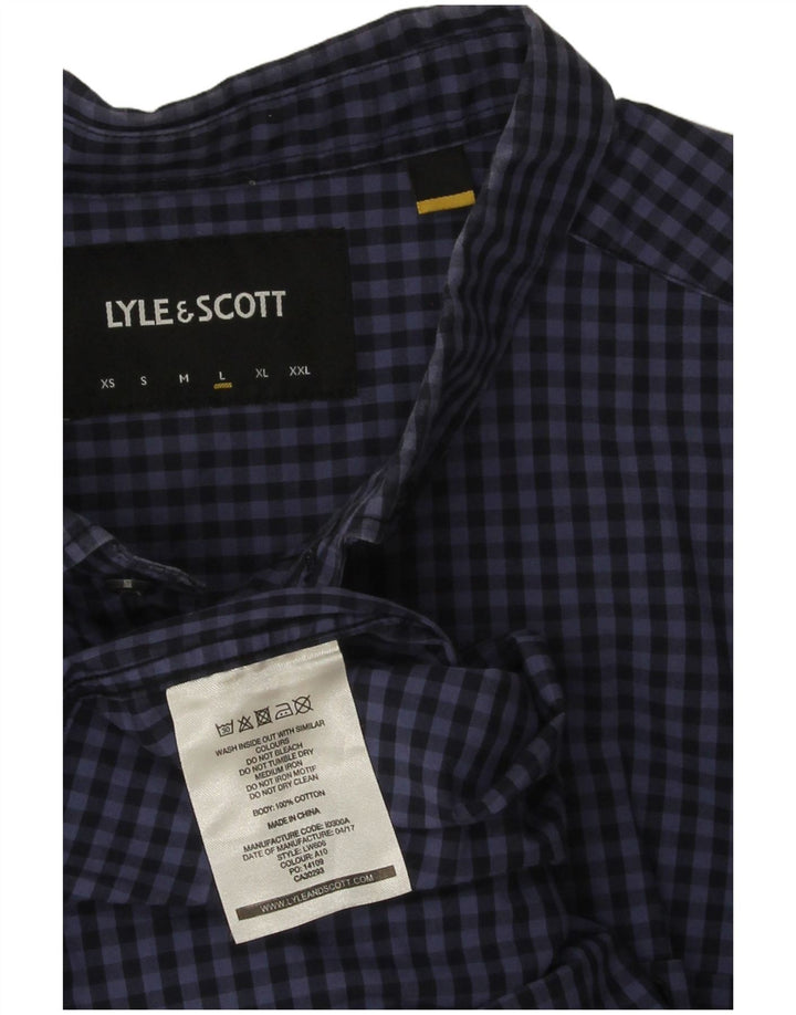 Camisa masculina Lyle & Scott grande algodão guingão azul marinho