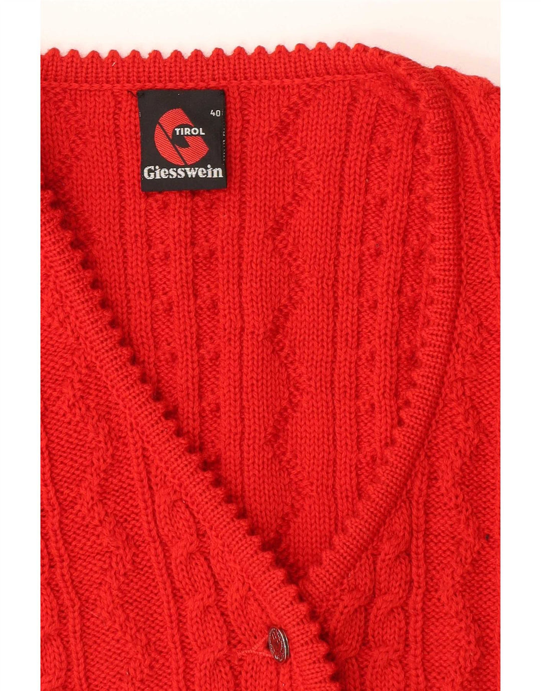 Suéter cardigã feminino Giesswein cropped sem mangas UE 40 lã vermelha média