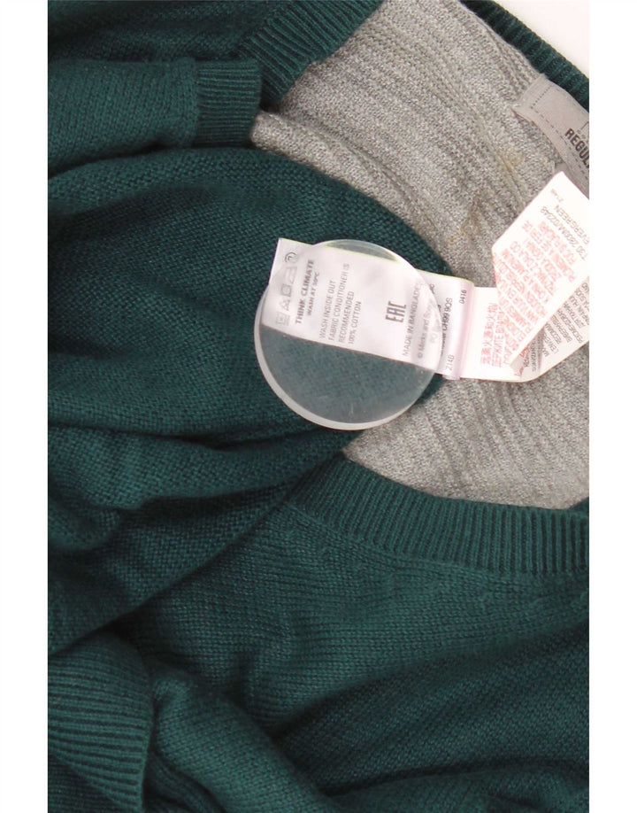 Suéter masculino Marks & Spencer com ajuste regular e decote em V, grande algodão verde