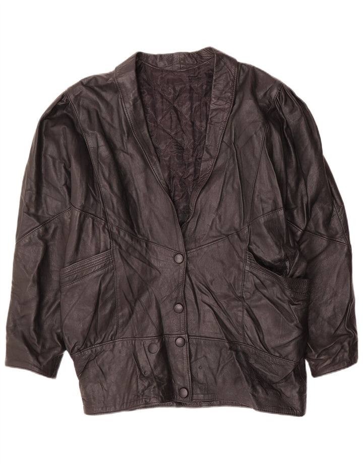 Jaqueta de couro superdimensionada feminina vintage Reino Unido 14 couro preto médio