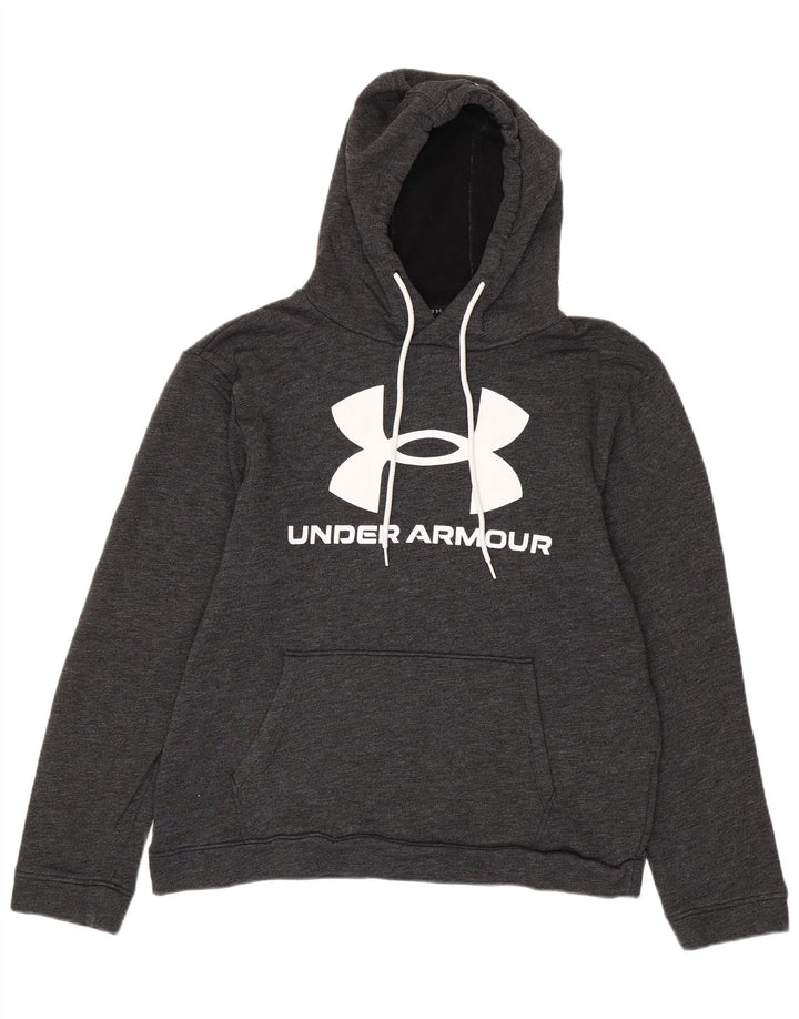 UNDER ARMOUR Masculino solto ajuste gráfico moletom com capuz grande cinza manchado