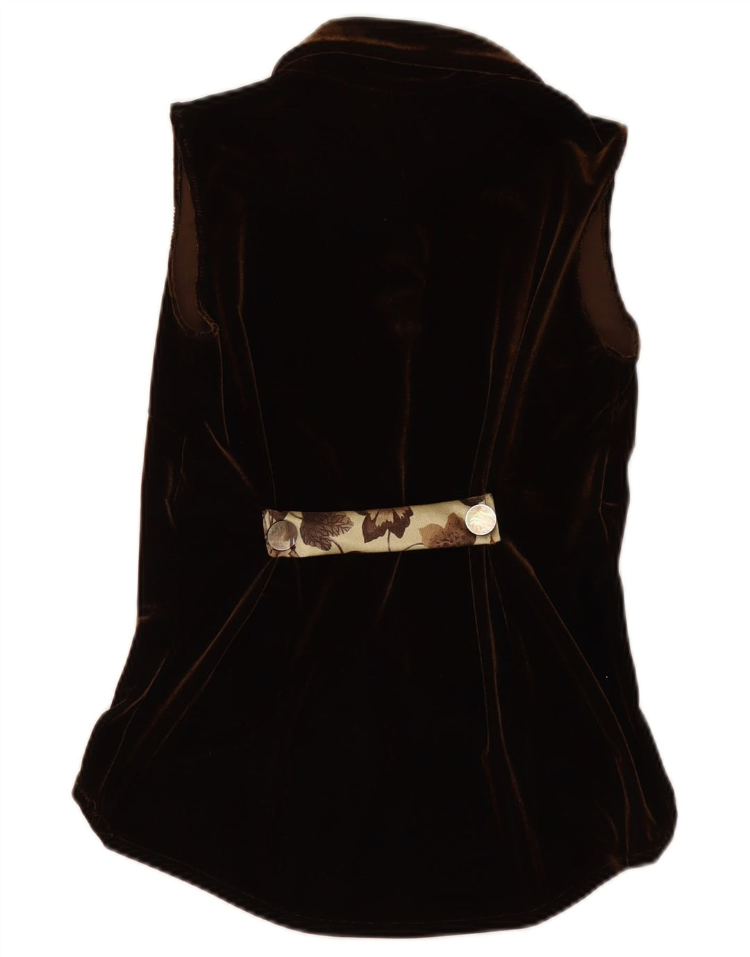 Blusa feminina VINTAGE de veludo sem mangas Reino Unido 12 marrom médio floral