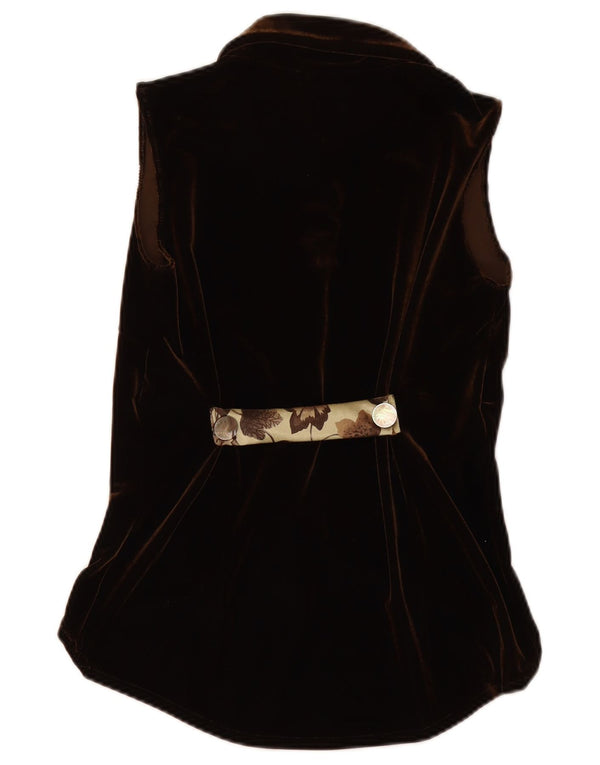 Blusa feminina VINTAGE de veludo sem mangas Reino Unido 12 marrom médio floral