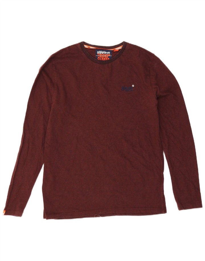 Superdry Mens Top Manga Longa Grande Algodão Borgonha