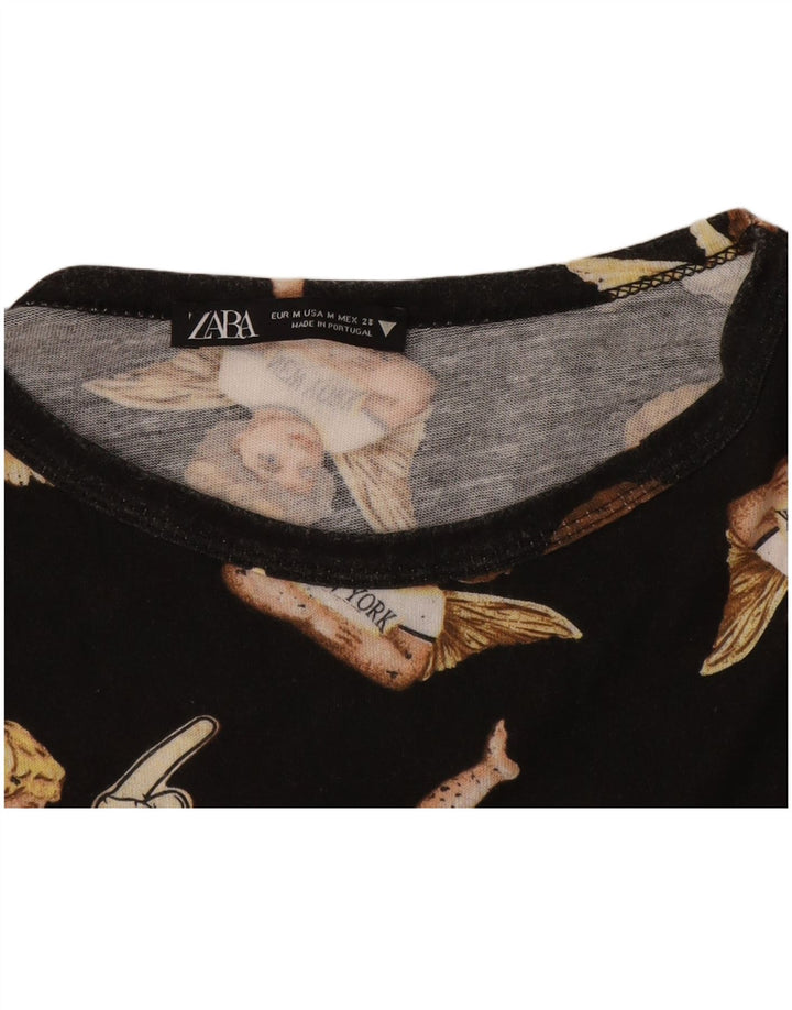 Camiseta feminina Zara com estampa gráfica UK 14 médio preto