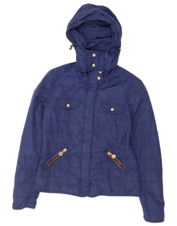 Jaqueta feminina acolchoada com capuz Massimo Dutti EU 36 nylon azul pequeno