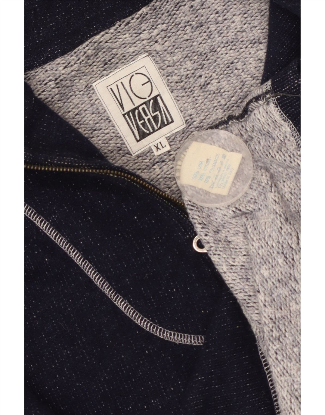 Moletom masculino vintage com zíper e gola XL Lã Azul Marinho