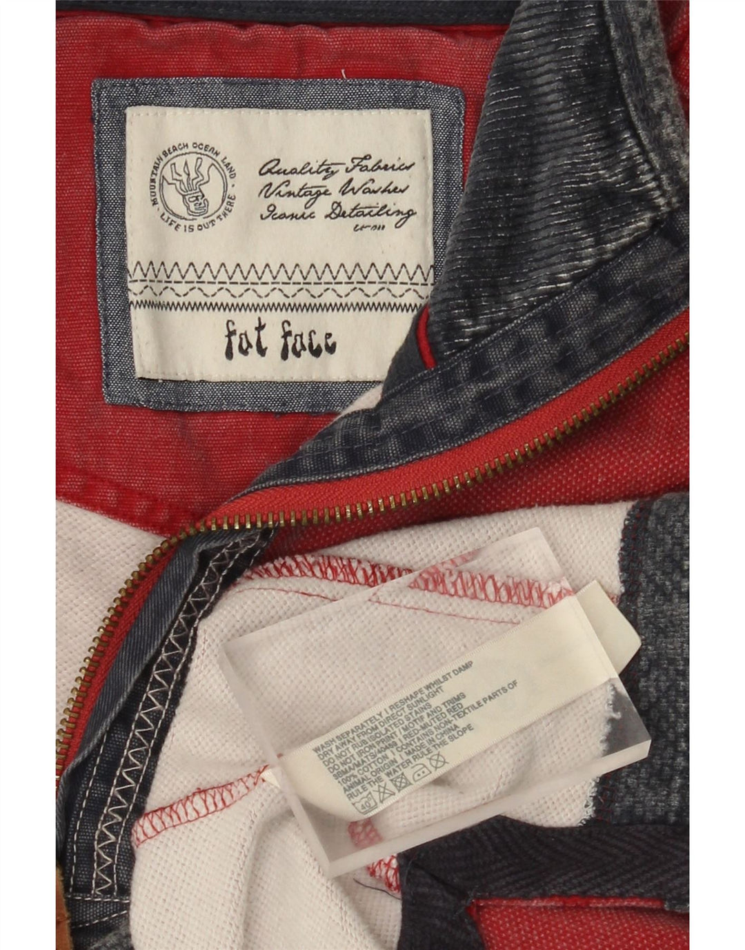 Fat Face Masculino Zip Neck Moletom Jumper Grande Algodão Vermelho