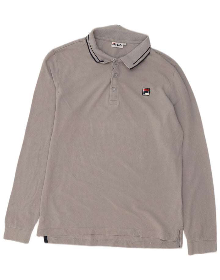 Camisa polo masculina Fila de manga comprida grande algodão cinza