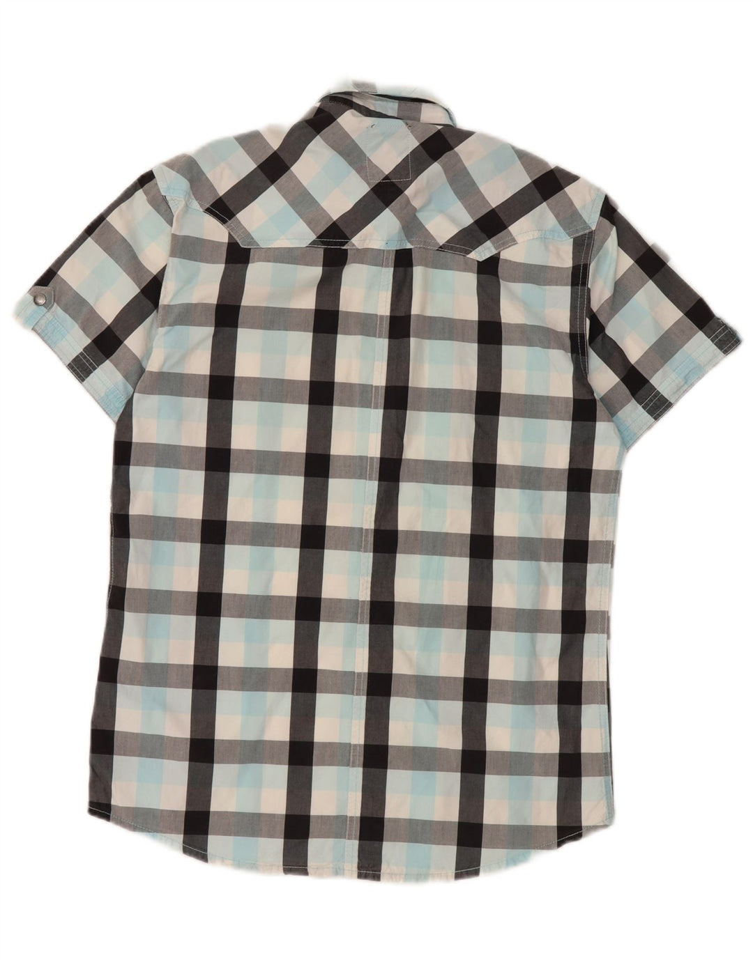 Camisa masculina de manga curta Jack & Jones, algodão xadrez médio turquesa
