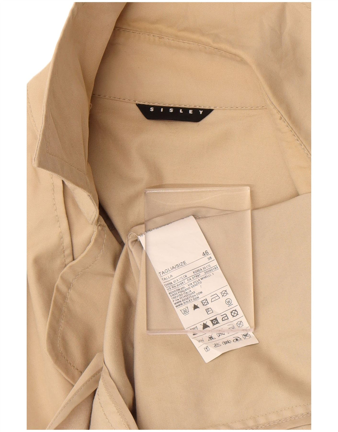 Trench Coat feminino Sisley IT 46 grande algodão bege