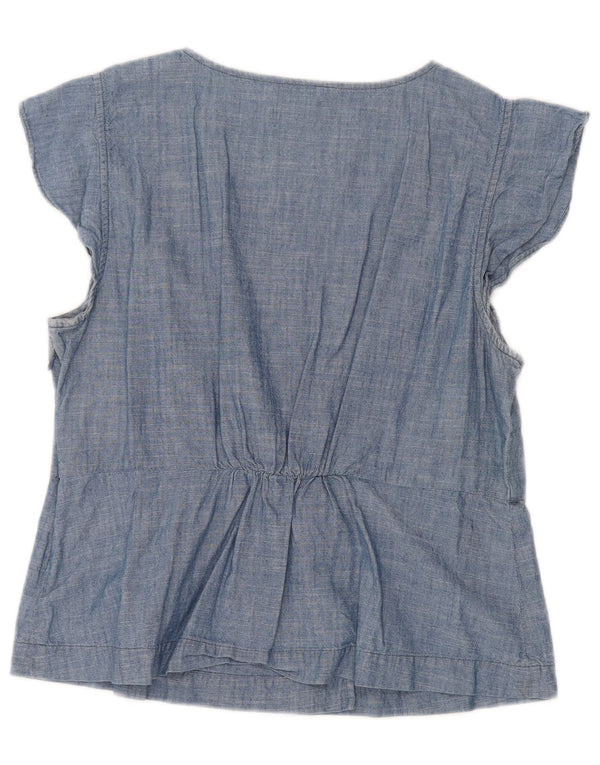 J. CREW Womens Blouse Top UK 14 Large Blue Cotton