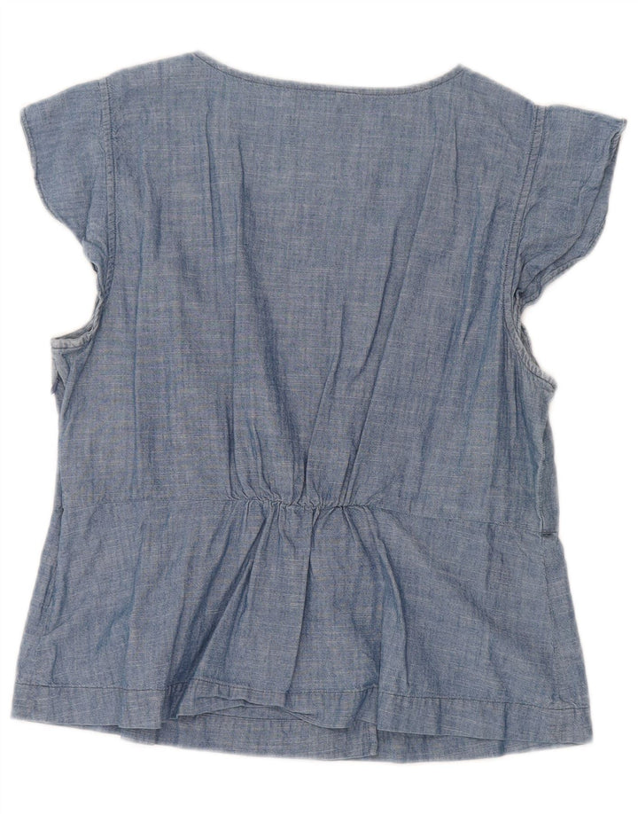 Blusa feminina J. CREW Top UK 14 grande algodão azul