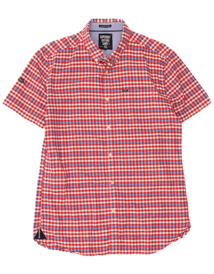 Camisa masculina Superdry de manga curta grande algodão vermelho guingão