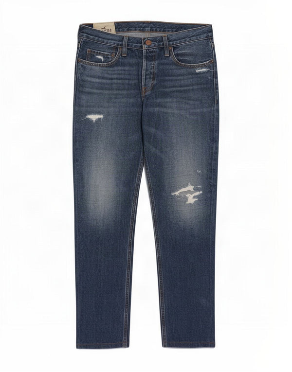 Hollister Mens Distressed Slim Jeans W33 L30 Azul Algodão